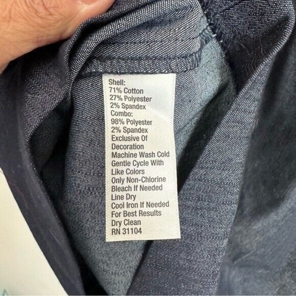 The Limited Denim Shift Dress 3/4 Bell Sleeve Womens Sz 8 Blue Crochet Lace Trim - Picture 7 of 9